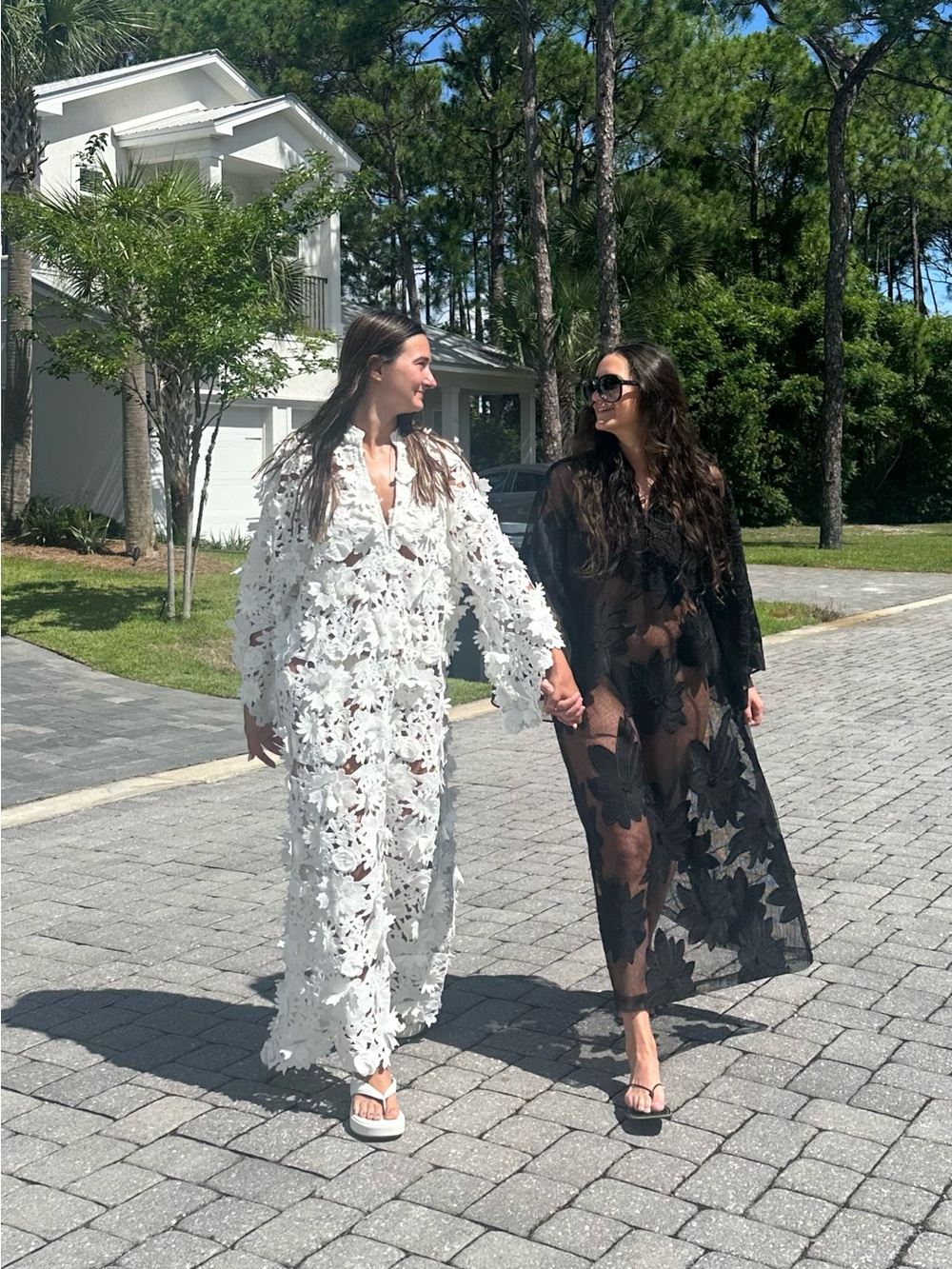 La Vie Style House Black Floral and Mesh Caftan - Picture 2 of 4